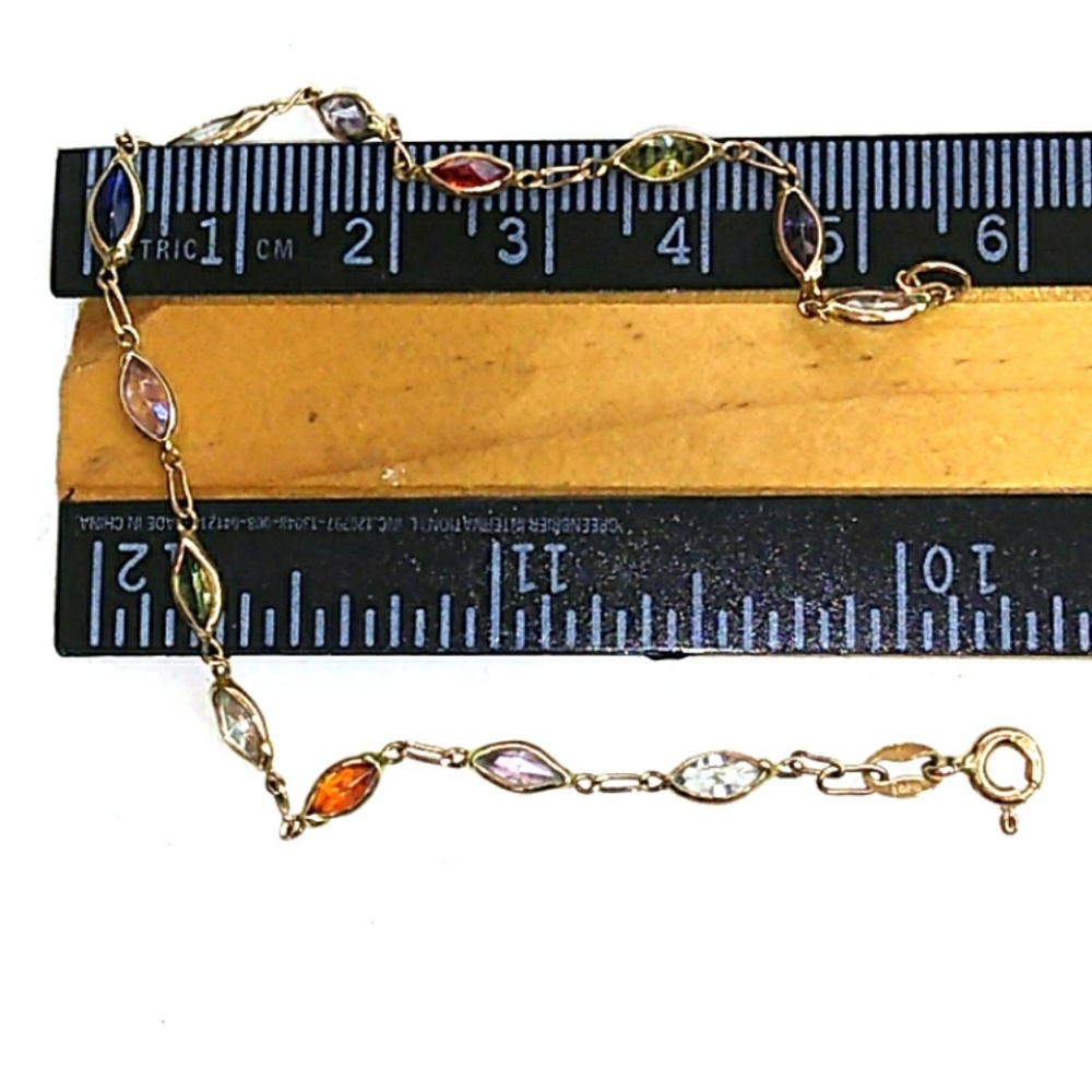 VTG 14K Gold Multi GemStone LinkBracelet VINTAGE - Picture 7 of 8